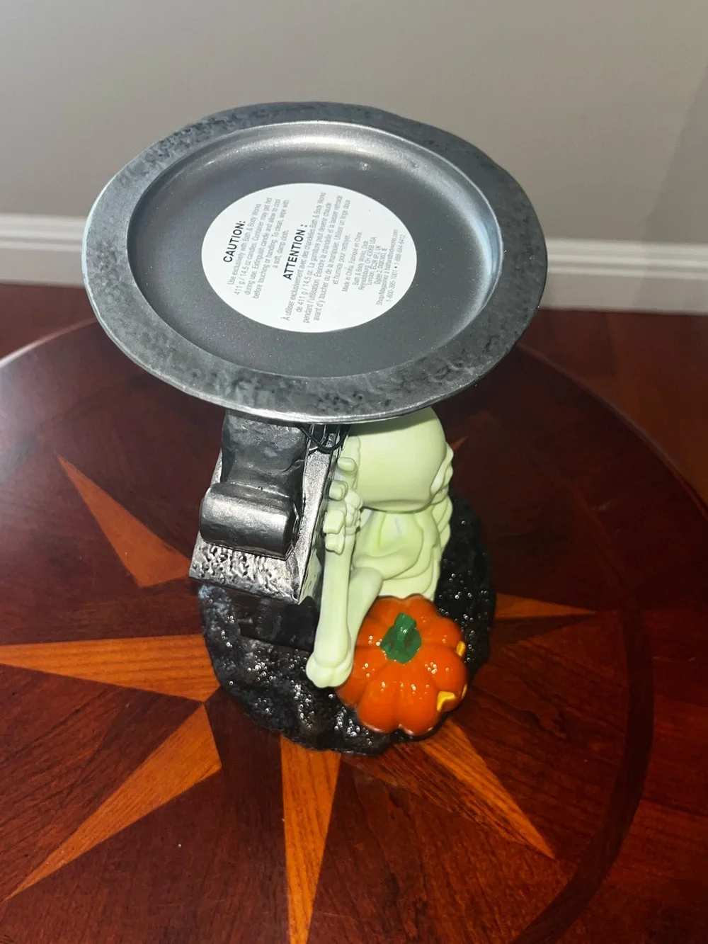 Glow-in-the-Dark Skeleton Boo! Pedestal 3-Wick Candle Holder